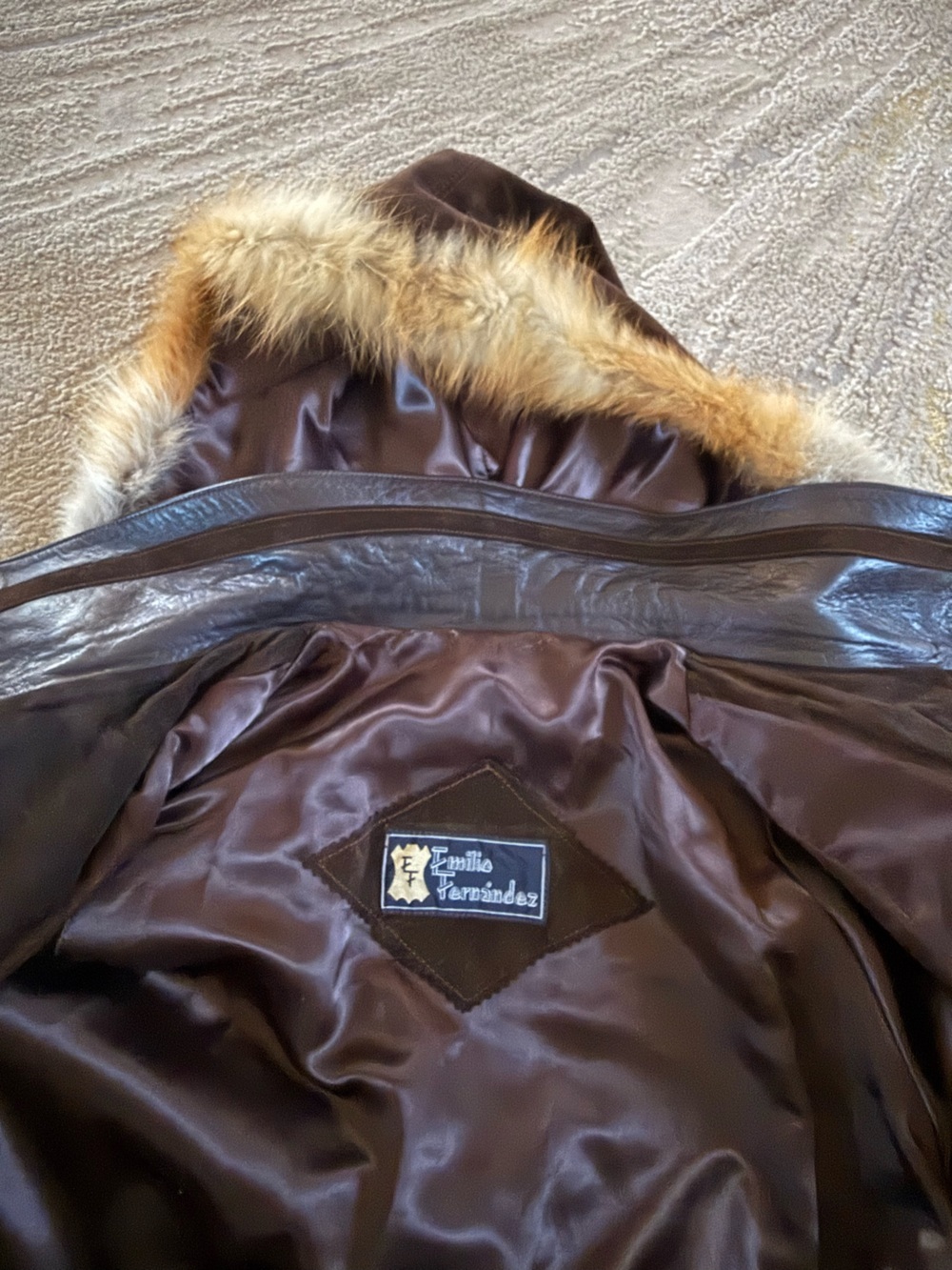 Vintage brown suede leather long line coat jacket with hood fur trim 40 / medium - Picture 2 of 12